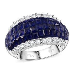 Simulated White and Blue Diamond Ring in Rhodium Over Sterling Silver 1.80ctw